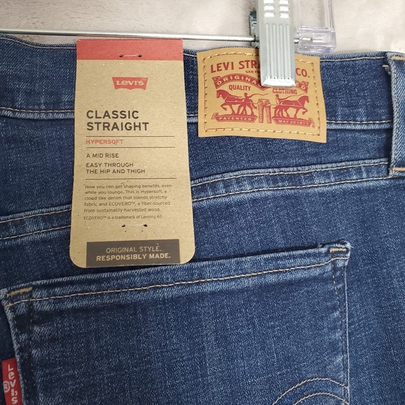 Levi's Womens Classic Straight Mid Rise Hypersoft Denim Blue Jeans 16M (W33 L30) - Picture 8 of 14